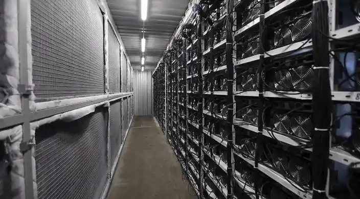 Large scale Dash mining farm with rows of rigs